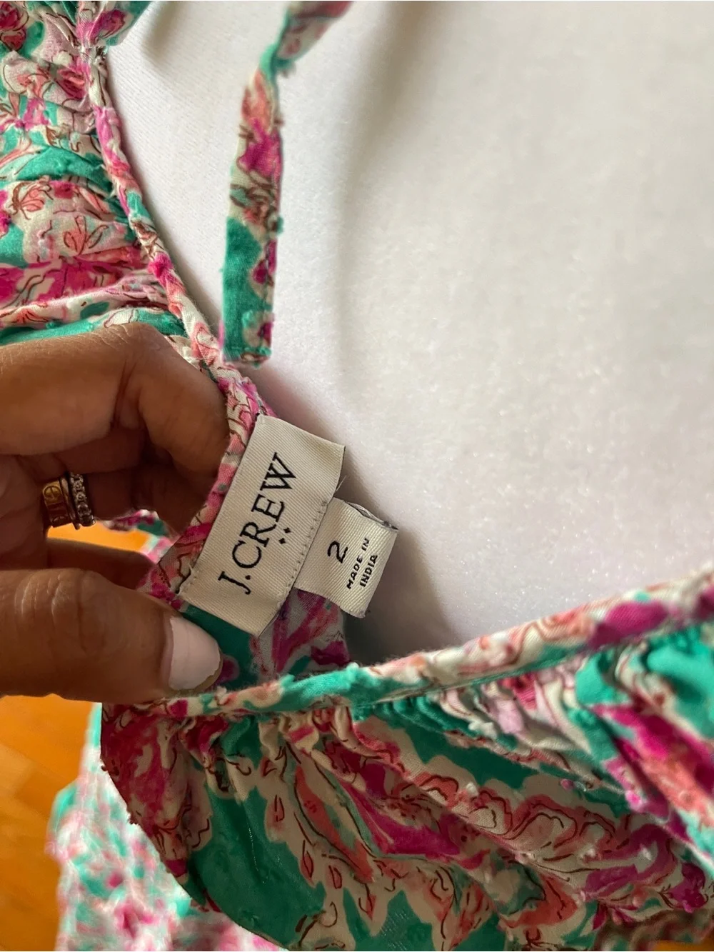 J.Crew Floral Ruffle Midi Dress Green Pink Cottagecore Garden Party Size 2